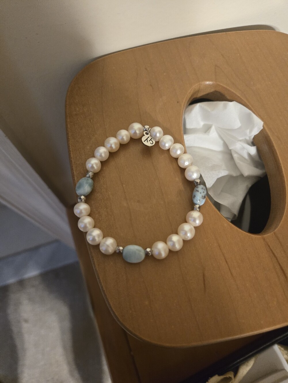 Tjazelle Limited Edition Pearl W/Larimar Gemstone Exclusive Bracelet